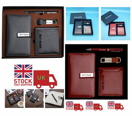 Wallet Key Ring Notebook Pen -4 Pcs Set New Year Christmas Gift Box Boys Men UK