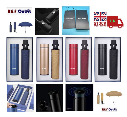 Vacuum Bottle with Digital Temperature Reader and Automatic Umbrella Gift Set UK