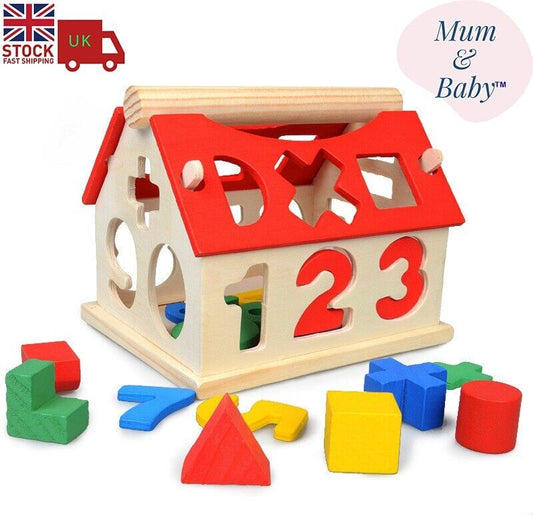 Kids Educational Wooden Assembly Toy Number House Building Shape Matching Blocks